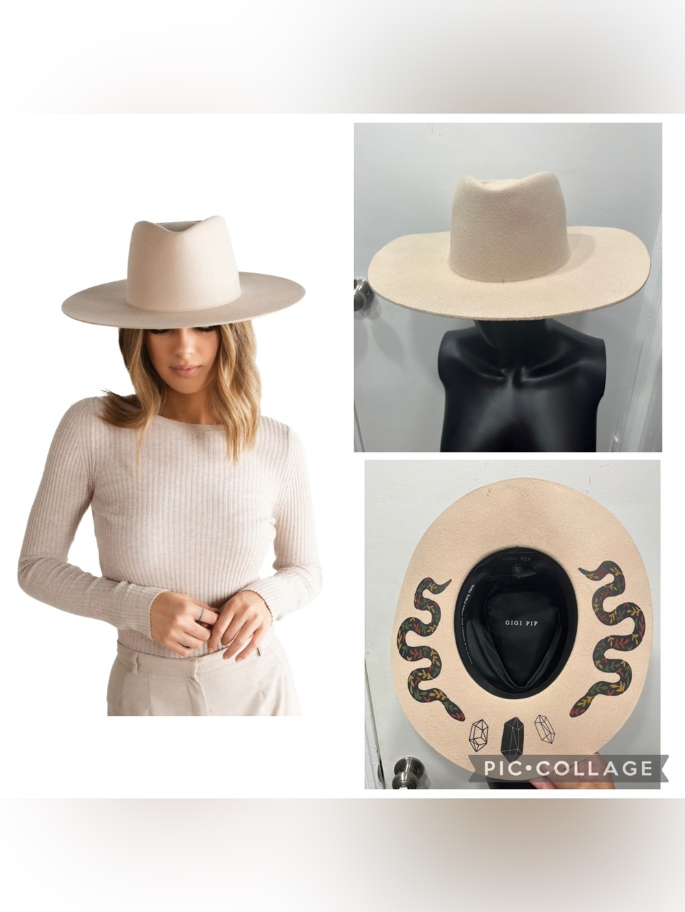 GIGI PIP Tan Australian Wool Wide Brim Felt Customized Fedora Hat Sz. S/M (57)